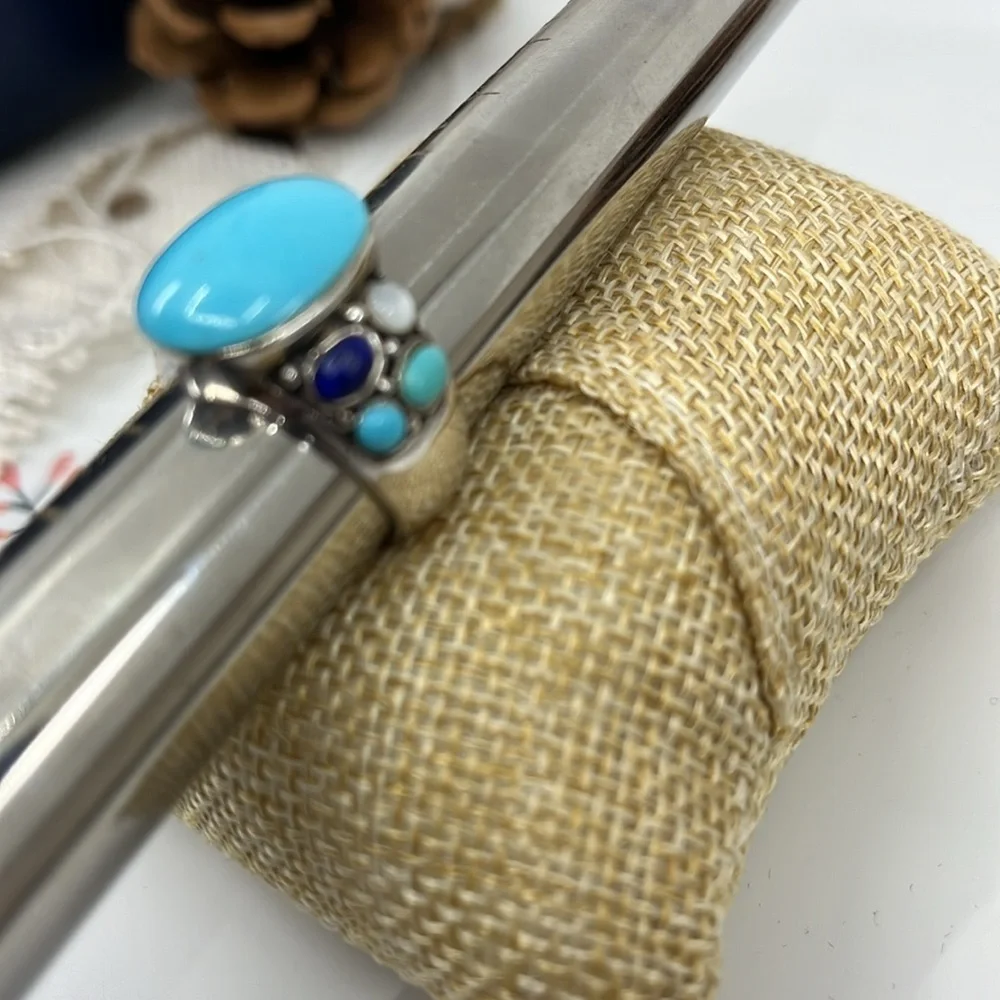 💠Vintage Southwest Style Sterling Silver Ring with Turquoise Gemstone Size 7